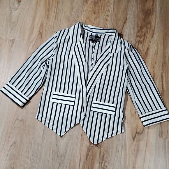 🔺️Ali & Kris Blue & White Striped Open Front Lightweight Blazer Small - Picture 1 of 8